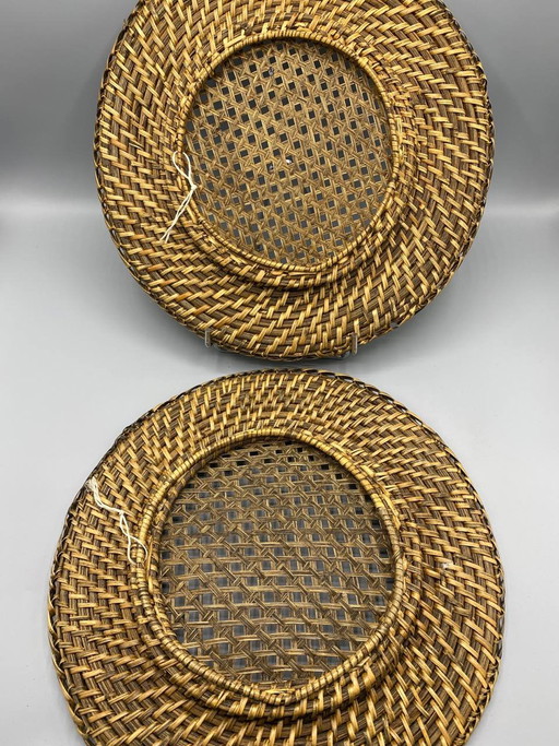 2 gevlochten placemats van rotan en opengewerkt riet, 33 cm, vintage bohemian stijl – decoratieve objecten (photo 2 of 3)