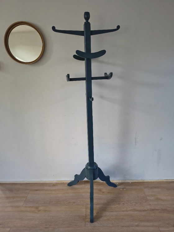 Vintage Wooden Standing Coat Rack – Petrol Blue (photo 4 of 6)