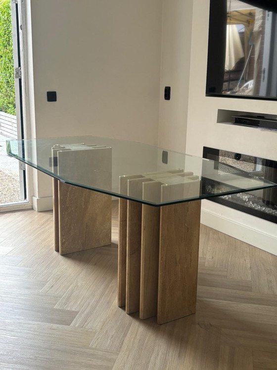 Image 1 of Postmodern travertine dining table – 1970s style