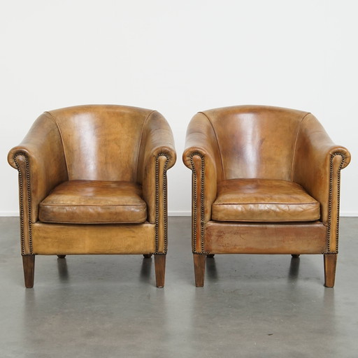2 x Sheep leather club chair by Nico van Oorschot