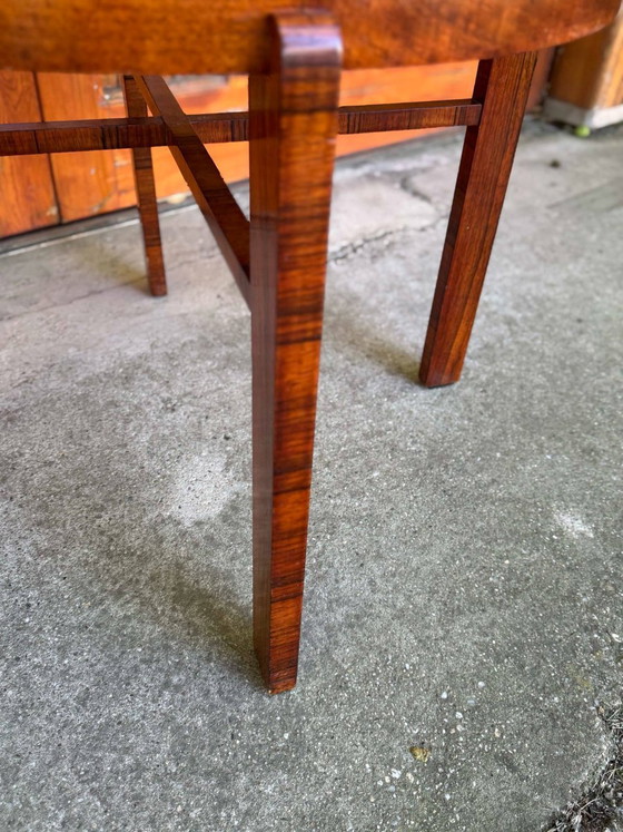 Vintage Art Deco Round Side Table with Cane Top and Walnut Wooden Frame, 1930s (photo 5 of 5)