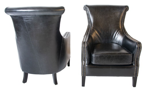 2 x Fauteuils Vintage Chesterfield noir