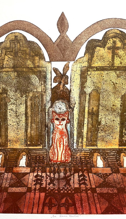 Bastet. Farbradierung von Margo Ellen