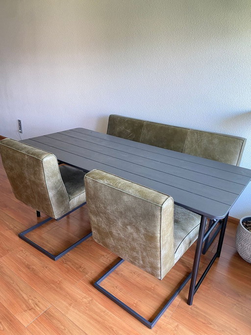 dining room bench + 2 dining room chairs (set) & dining table