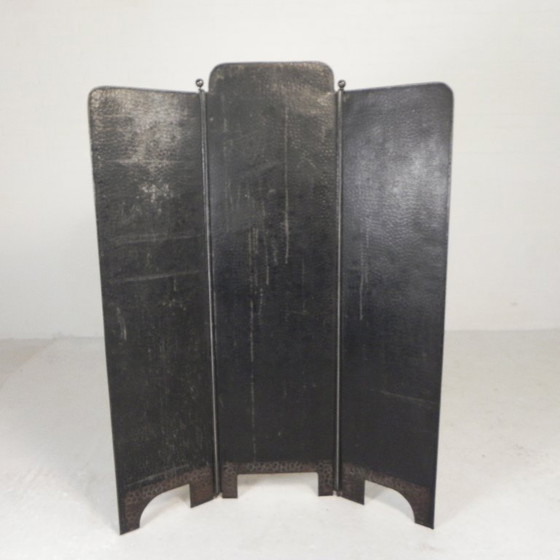 Image 1 of Stalen Art Deco kamerscherm met messing details, jaren 30