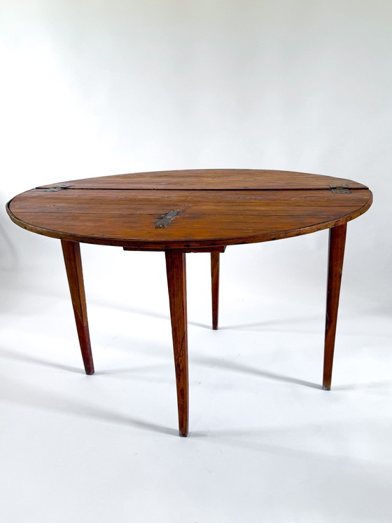 Image 1 of Table demi-lune en pin du XIXe siècle