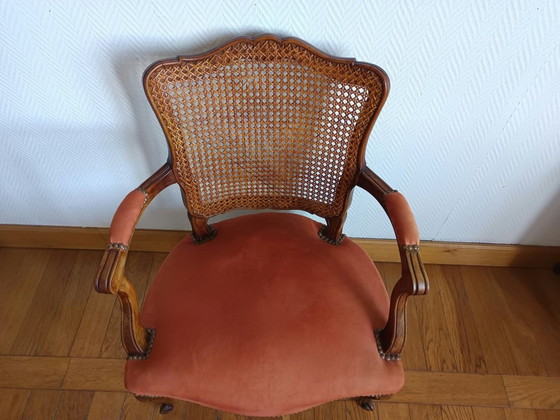 Louis XV terracotta and caning Armchair – Wood (photo 5 of 7)