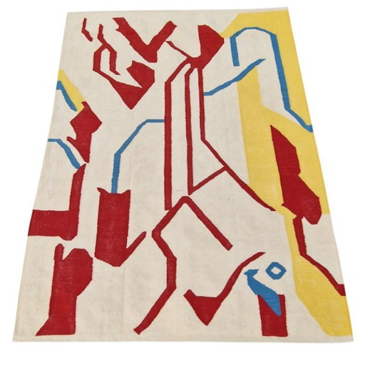 Tapiz de lana tejido a mano inspirado en la obra de Willem De Kooning | Arte textil (98 × 68 pulgadas) (photo 2 of 10)