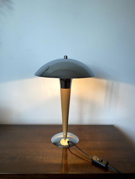 Image 1 of 2x Mid - Century Massive Chrome Mushroom Table Lamp Desk Lamp