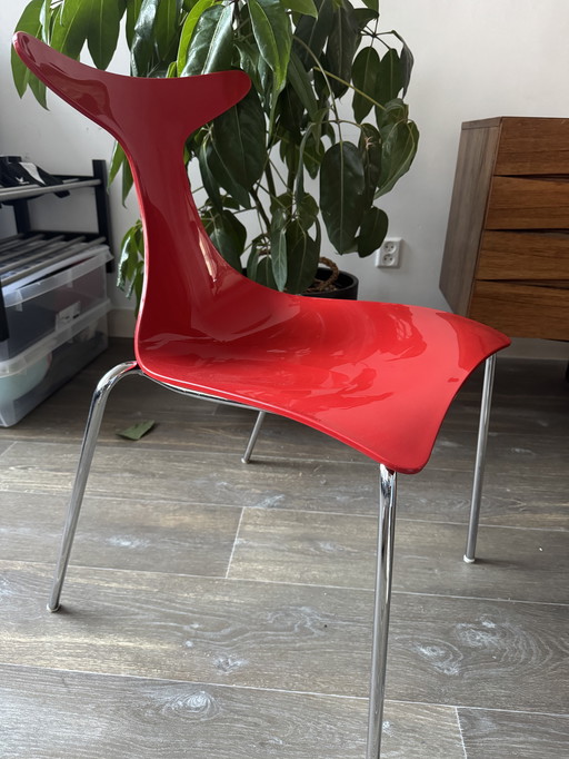 Delfy Design Dining Chairs | 3x Red and 3x Orange
