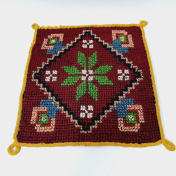 Image 1 of Vintage, hand-woven wool tapestry or small rug