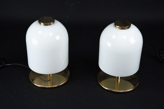 Image 1 of Pair of 1980s Italian Murano Lattimo Glass Mushroom Bedside Lamps
