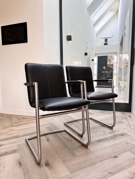 Image 1 of 4/6/8/10 black leather Henders & Hazel design dining chairs