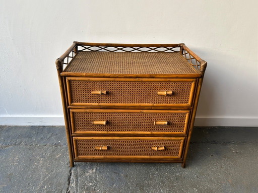 Commode en bambou et rotin Angraves, style milieu du siècle, années 1970