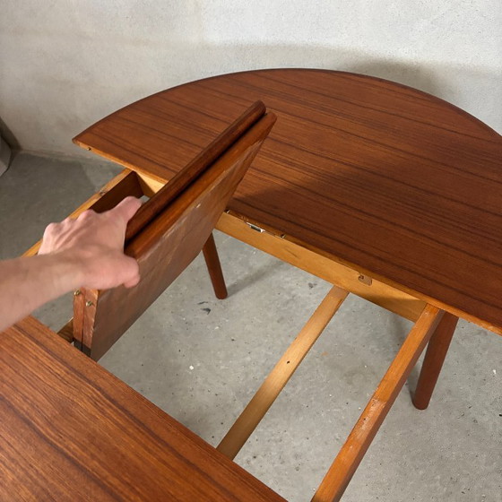 Image 1 of Round Extendable Teak Dining Table Butterfly — Danish
