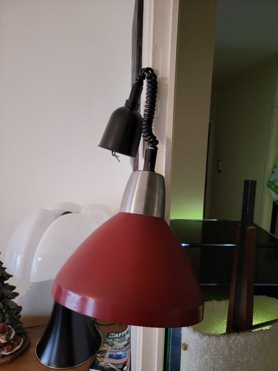 Image 1 of Vintage 1950s Red Metal Industrial Pendant Light