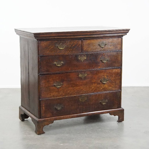 Commode anglaise ancienne du XVIIIe siècle en chêne avec 5 tiroirs