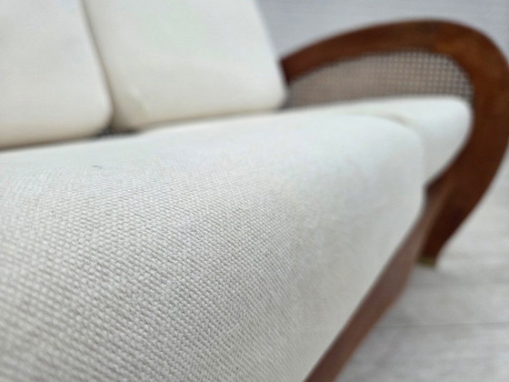 Image 1 of Anni '70, divano danese a 2 posti di Klaus Wettergren, tessuto di cotone, rete per mobili, legno di teak.