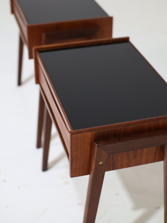 Image 1 of Set di comodini Arne Vodder in teak vetro nero danese vintage