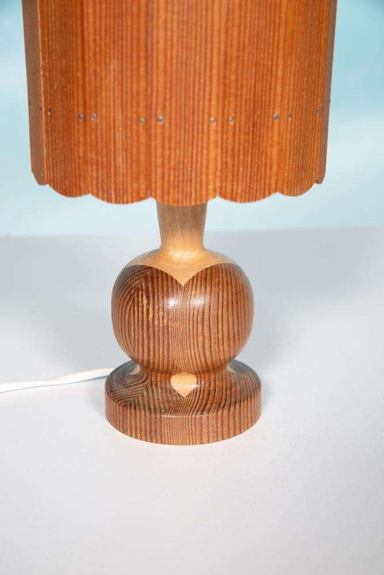 Image 1 of Lampadaire vintage en bois, lampe de table en pin Japandi 1960s