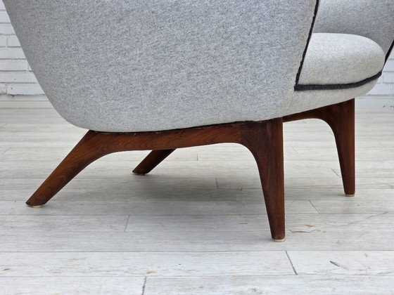 Image 1 of 1960er Jahre, dänisches Design von Illum Wikkelsø, Modell ML 140, Hocker, neu gepolstert.