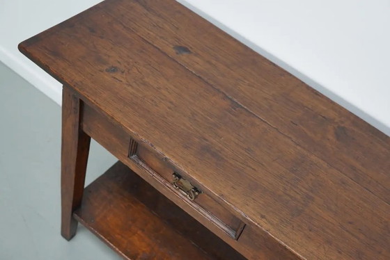 Image 1 of Vintage Franse rustieke landelijke eikenhouten bijzettafel