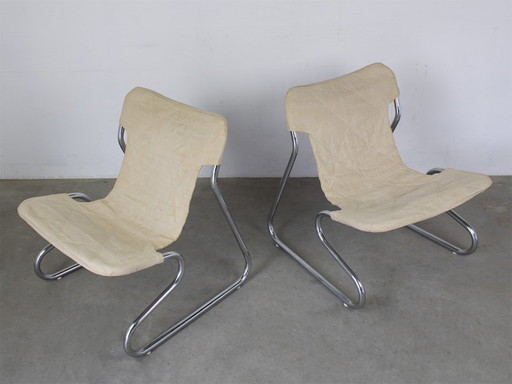 Fauteuils vintage années 70 à structure tubulaire en acier, lot de 2