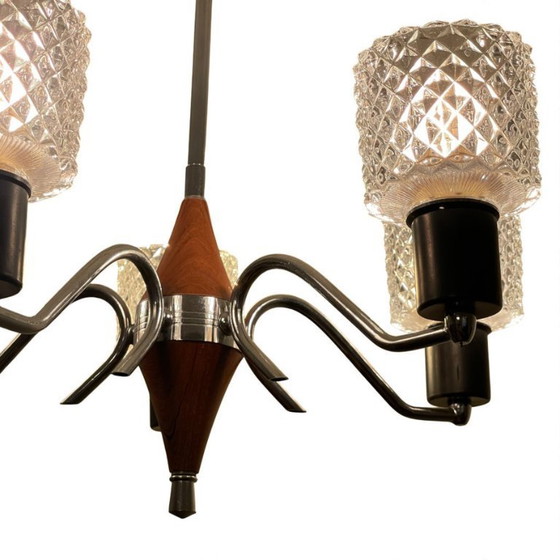 Image 1 of Skandinavisches Mid-Century Beleuchtungsset aus Teakholz, geschliffenem Glas und poliertem Metall (1950-60er Jahre)