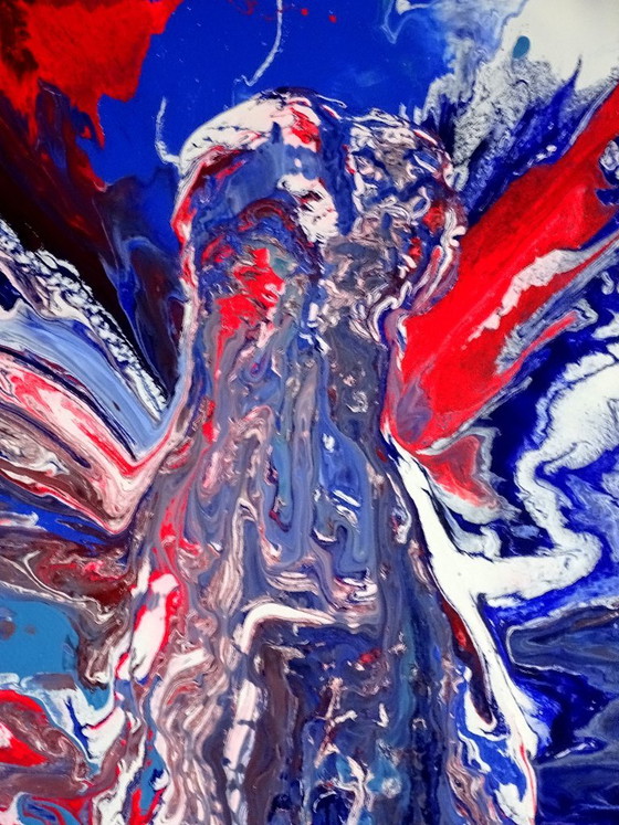 Abstract schilderij in rood, wit en blauw, CB, Schilderijen & Tekeningen, Canvas, Anders (foto 5 van 10)