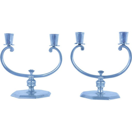 Paire de chandeliers vintage en étain par Gab, Suède 1930