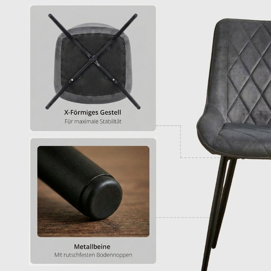 Image 1 of 6er Set Premium Stühle in Grau mit Metallbeinen Bequeme Polsterstühle Samt