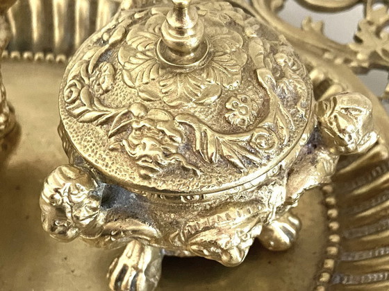 Image 1 of Double Encriers sur Plateau Bronze Doré Ciselé Style Louis XV Epoque Napoléon III