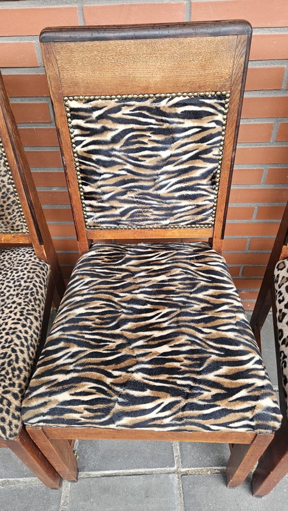 4x antique wooden chairs re-upholstered, Dining chairs, Textile, Beige (photo 4 of 10)