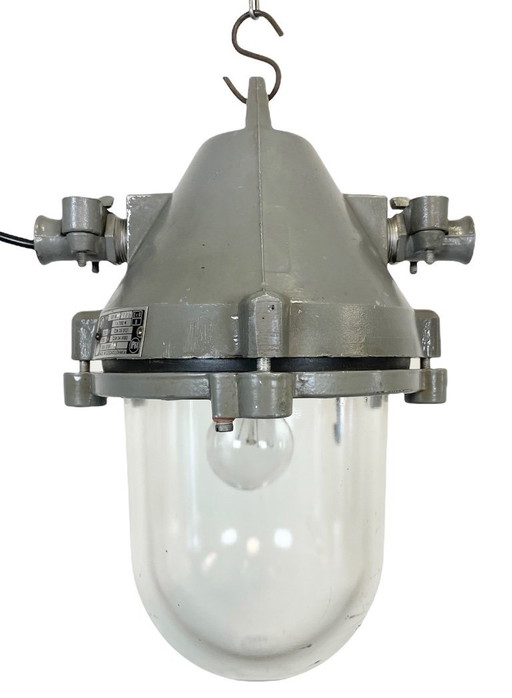 Lampada antideflagrante industriale in alluminio pressofuso grigio scuro, anni '60