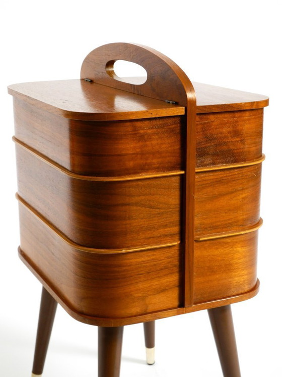 Image 1 of Beautiful original Mid Century sewing box with teak veneer and many compartments