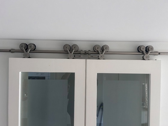 Handmade sliding doors with frosted glass and industrial rails – Room screens, Metal (photo 3 of 5)
