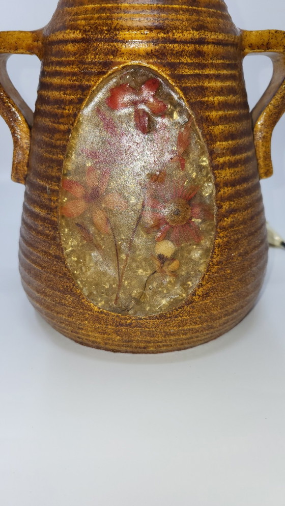 Image 1 of Lampe Accolay en Céramique et Abat Jour Herbier, France 1970