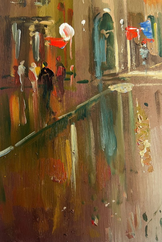 Image 1 of Original Oil Painting Gloomy City Landscape A quiet corner of the old town