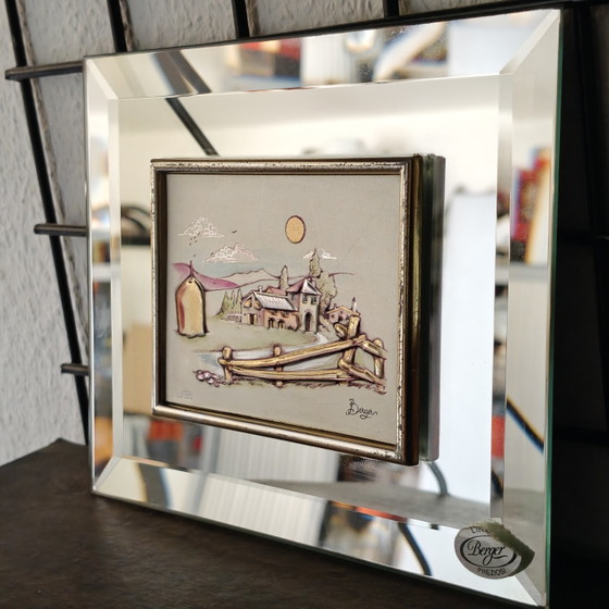 Image 1 of Vintage Berger Preziosi 3D Relief Artwork on Bevelled Mirror Frame, Italy, 16 × 13 cm