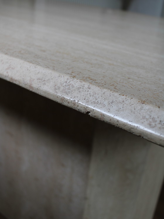 Image 1 of Vintage Travertine Dining Table With Faceted Edge