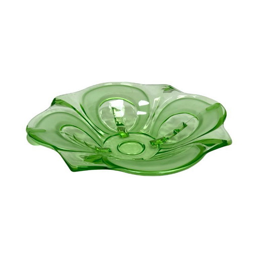 Jardinera/fuente para servir de cristal verde estilo Art Déco, Walther Glas, Irene, Alemania, 1960.