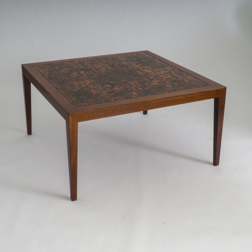 Mid-Century Modern salontafel van teakhout en koper van Severin Hansen