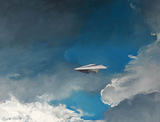 Original Oil Painting Modern Art Landscape Sky Clouds To A Meeting – Paintings & Drawings, Canvas (photo 5 of 7)