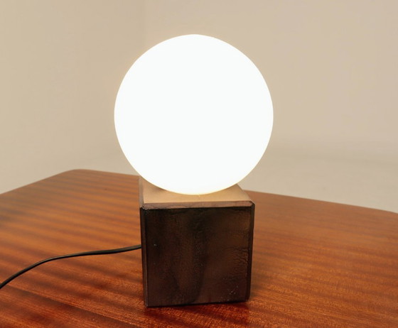 Image 1 of Pair of modern lamps opal glass & wood 