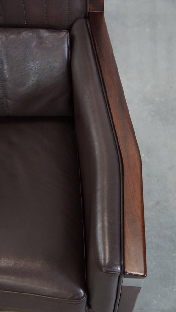 Image 1 of Art Deco Schuitema design fauteuil met donkerbruin leer uit de Decoforma serie met stiksels