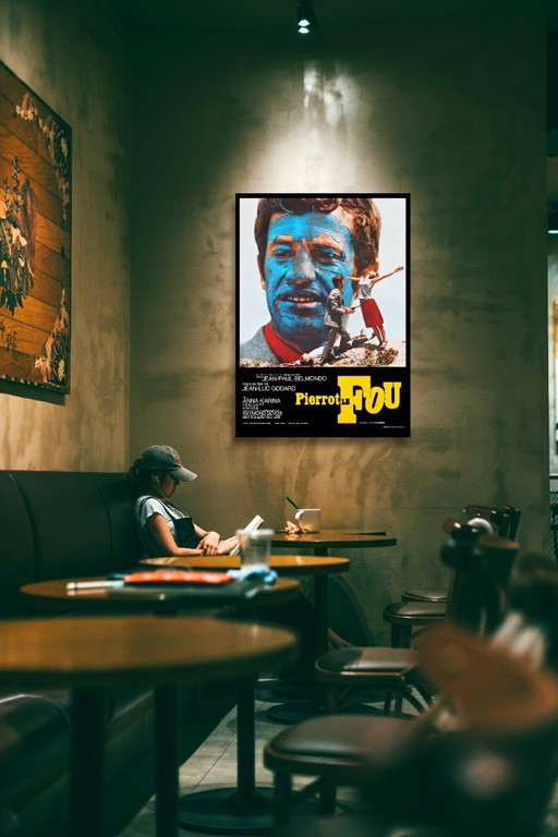Pierrot le Fou, een iconische film van de Franse Nouvelle Vague, geregisseerd door Jean-Luc Godard - Poster 70 x 100 cm