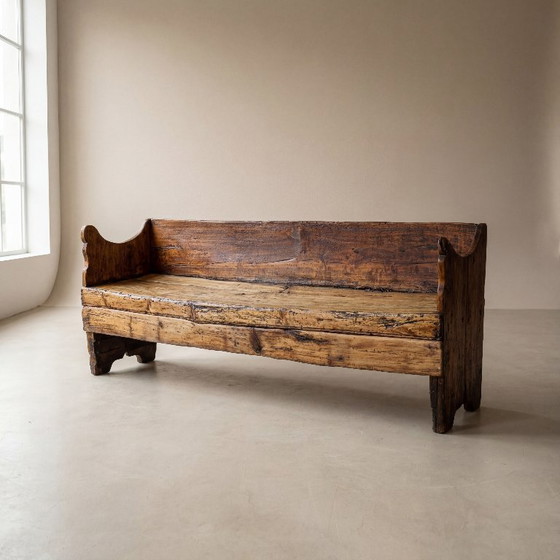 Image 1 of Antiguo banco "Escó catalan" de madera de pino