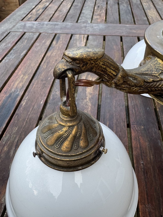 Image 1 of Rare Art Nouveau pendant lamp | 3 perfect original opal glass shades | 1905–1925