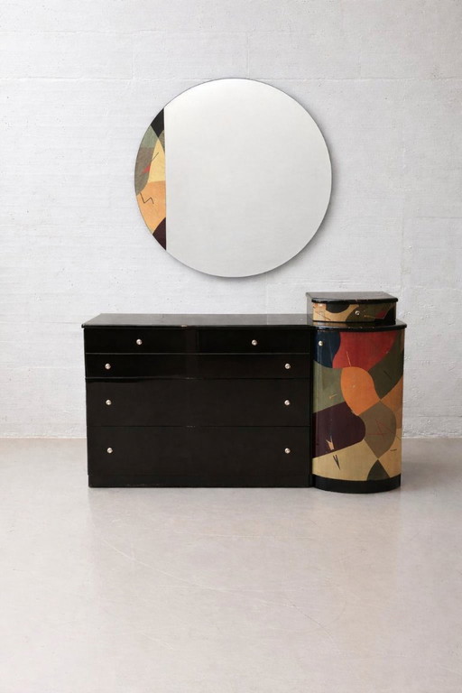 Commode postmoderne avec miroir de Carlo Malnati, années 1980