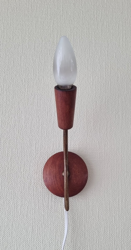 Image 1 of Two mid-century teak wall lamps, without shade